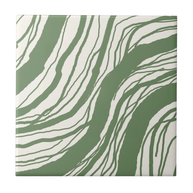 Modern Abstrakt Linjer Sage Grönt White Kakelplatta (Framsidan)