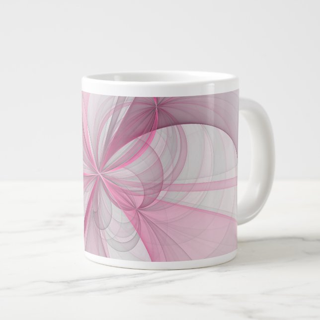 Modern Abstrakt Ljus Rosa Grå Fraktal Design Jumbo Mugg (Framsida höger)