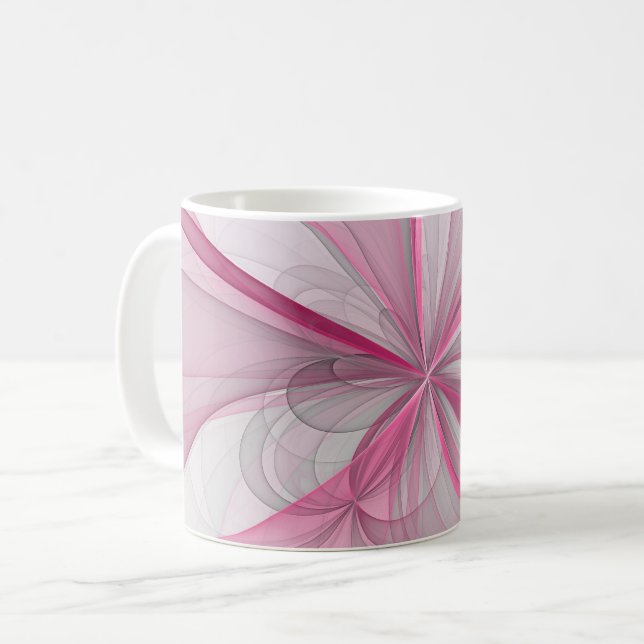 Modern Abstrakt Ljus rosa Grått Fractal Design Kaffemugg (Framsida vänster)