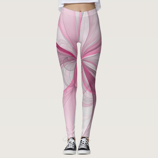 Modern Abstrakt Ljus rosa Grått Fractal Design Leggings (Framsida)
