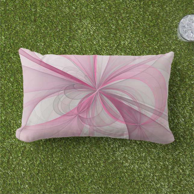 Modern Abstrakt Ljus rosa Grått Fractal Design Lumbarkudde (Gräs)