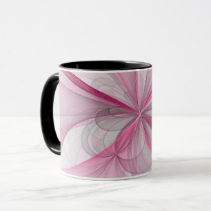 Modern Abstrakt Ljus rosa Grått Fractal Design Mugg