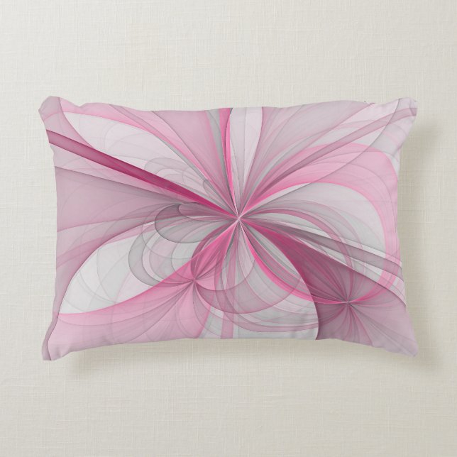 Modern Abstrakt Ljus rosa Grått Fractal Design Prydnadskudde (Framsidan)