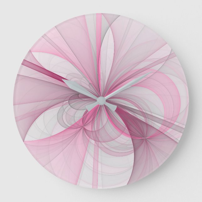 Modern Abstrakt Ljus rosa Grått Fractal Design Stor Klocka (Framsida)