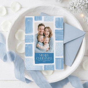 Modern Abstrakt Ljusblå Snöig Familjefoto Julkort