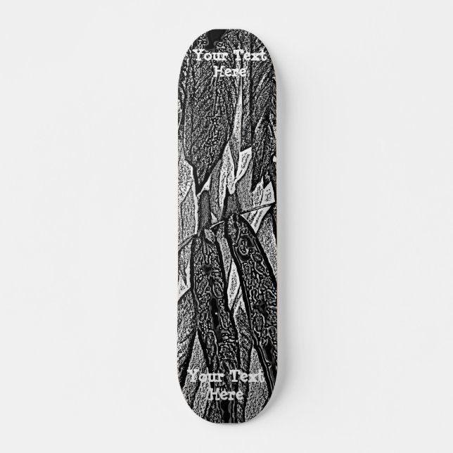 Modern abstrakt löv-design i svart och vitt kurvor mini skateboard bräda 18,5 cm (Framsida)