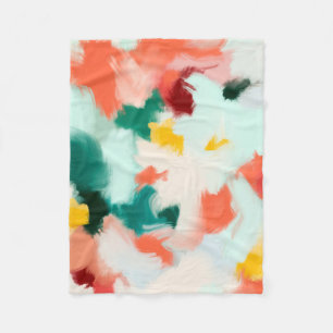Modern abstrakt målning teal, gult, grädde grönt fleecefilt