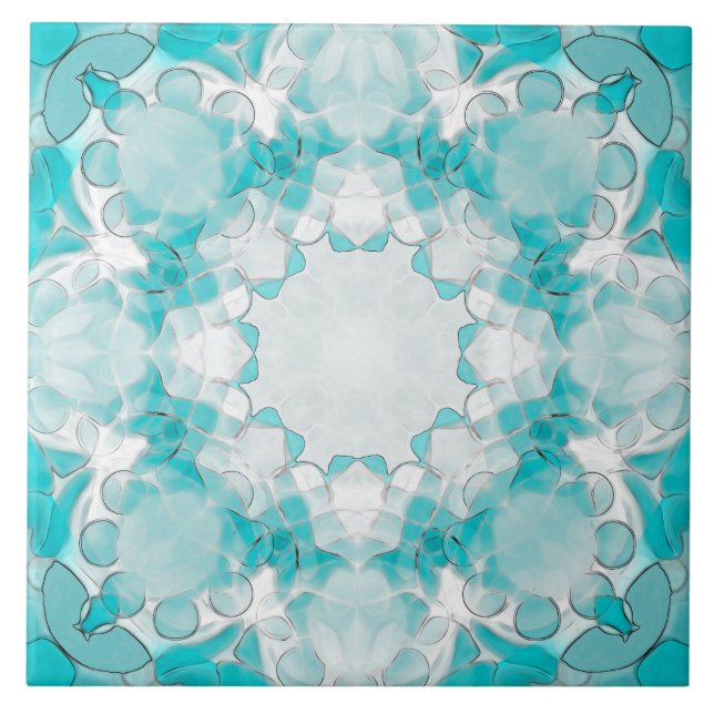 Modern abstrakt mandala mönster, teal, vit kakelplatta (Framsidan)