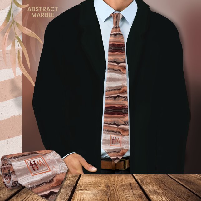 Modern Abstrakt Marble Rosa Beige Brown Monogram Slips (Modern Abstract Marble Pink Beige Brown Monogram Neck Tie)
