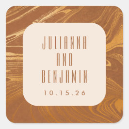 Modern Abstrakt Marble Swirl Guld Bröllop Anpassni Fyrkantigt Klistermärke