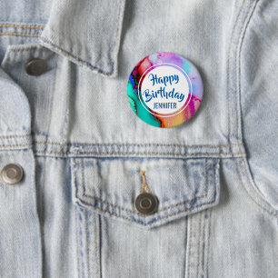 Modern Abstrakt Marble Watercolor Design Birthday Knapp