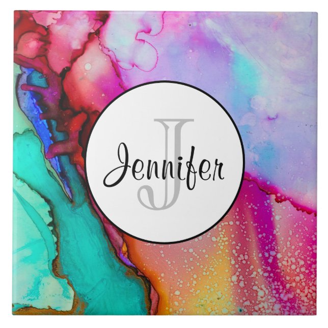 Modern Abstrakt Marble Watercolor Design Kakelplatta (Framsidan)