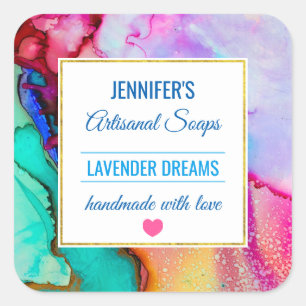 Modern Abstrakt Marble Watercolor Design Soap Fyrkantigt Klistermärke