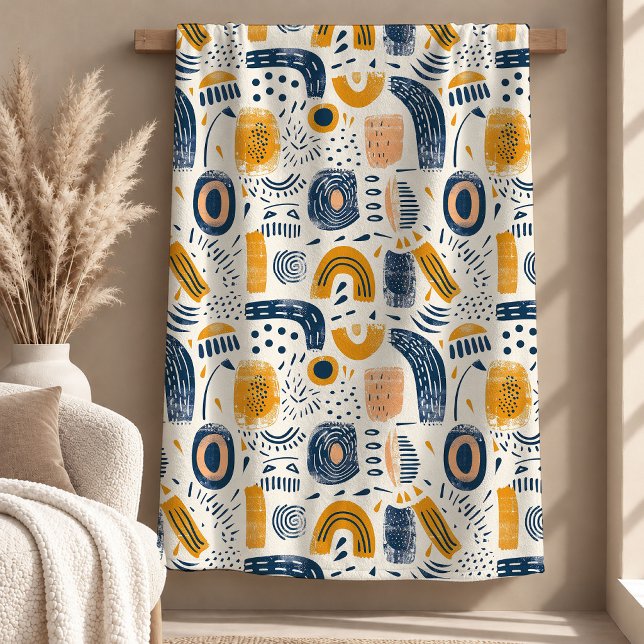 Modern abstrakt marin gul regnbåge boho filt (Modern abstract navy yellow rainbows boho blanket)