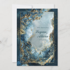 Modern Abstrakt Marin Indigo Förgylld Marmor Bröll Inbjudningar