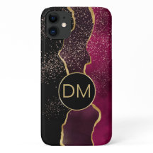 Modern Abstrakt Maroon Guld Monogram