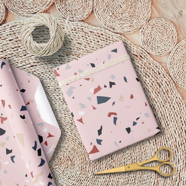 Modern Abstrakt Mid Century Terrazzo Mönster Presentpapper (In situ)