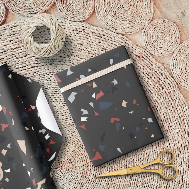 Modern Abstrakt Mid Century Terrazzo Mönster Presentpapper (In situ)