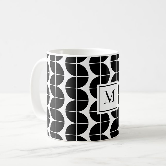 Modern Abstrakt, Monogram, svart och vitt i mitten Kaffemugg (Framsida vänster)