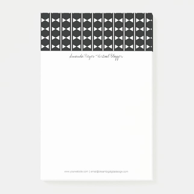 Modern Abstrakt Monokrom Svart och Vitt Diamant Post-it Block (Framsida)