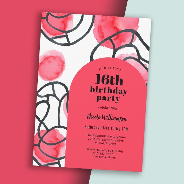 Modern Abstrakt Mönster 16:e Födelsedagsfesten Inbjudningar (Celebrate a Sweet 16 with this vibrant modern invitation!)