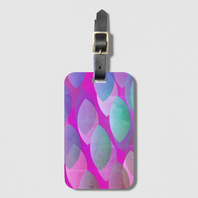 Modern Abstrakt Mönster | Magenta Lila Rosa Teal Bagagebricka (Framsida vertikal)