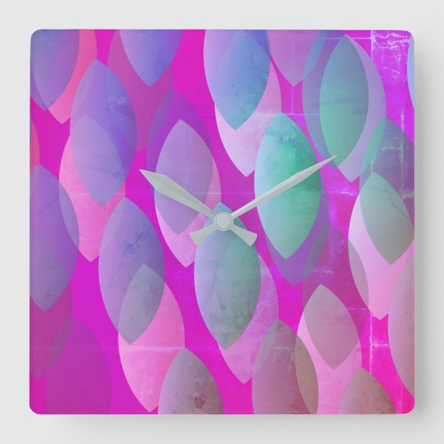 Modern Abstrakt Mönster | Magenta Lila Rosa Teal Fyrkantig Klocka (Framsida)