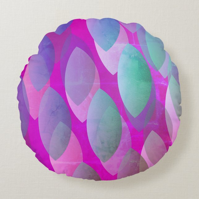 Modern Abstrakt Mönster | Magenta Lila Rosa Teal Rund Kudde (Framsidan)