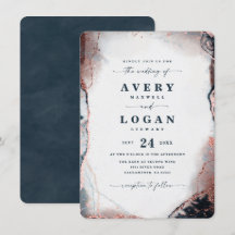 Modern Abstrakt Navy Blue & Ro Guld Bröllop