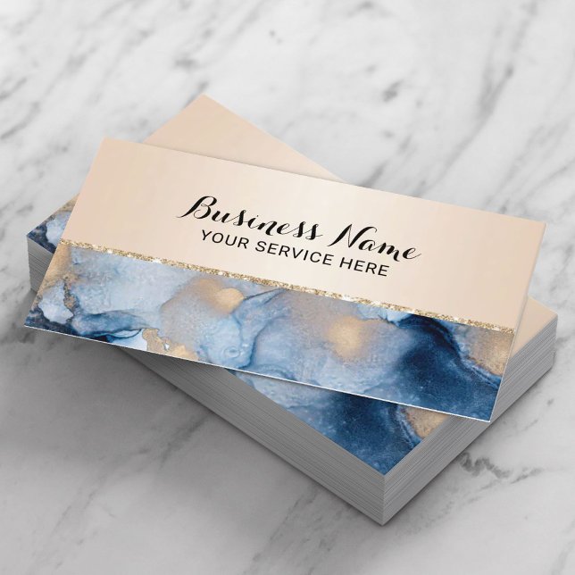Modern Abstrakt Navy & Guld Watercolor Salon & Spa Visitkort (Skapare uppladdad)