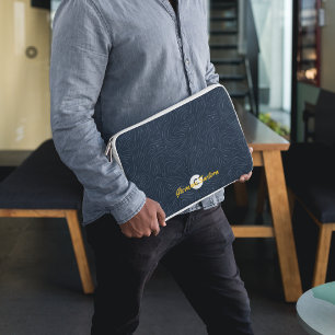 Modern Abstrakt Navy Mönster Monogram Laptop Fodral