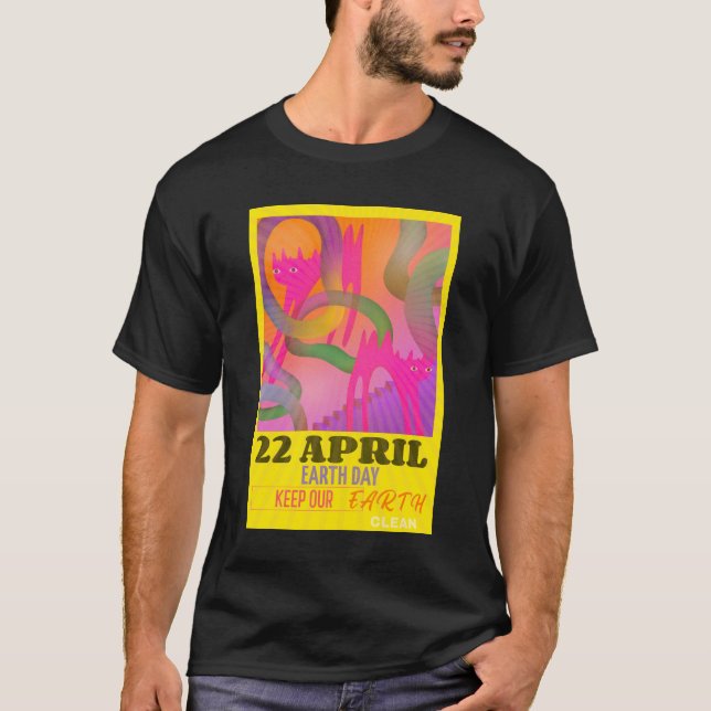 Modern Abstrakt Neon Art för jorddagen T Shirt (Framsida)