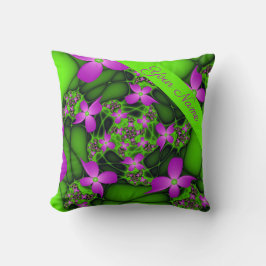 Modern Abstrakt Neon Rosa Grönt Flowers Namn Kudde