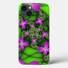 Modern Abstrakt Neon Rosa Grönt Fractal Flowers