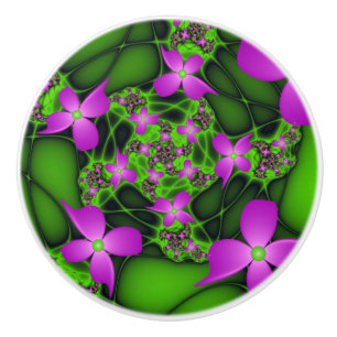 Modern Abstrakt Neon Rosa Grönt Fractal Flowers Knopp