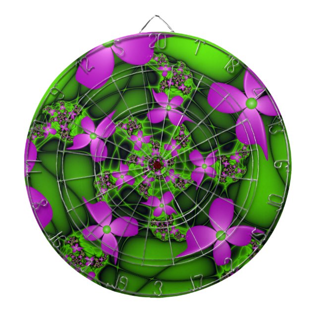 Modern Abstrakt Neon Rosa Grönt Fractal Flowers Piltavla (Framsidan)