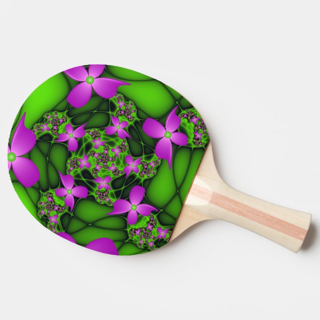 Modern Abstrakt Neon Rosa Grönt Fractal Flowers Pingisracket (Sidan)