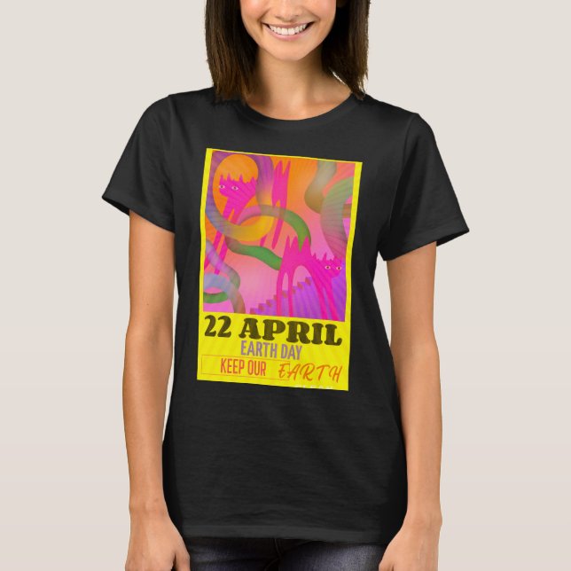 Modern Abstrakt Neonkonst För Jordens Dag T-Shirt  (Framsida)