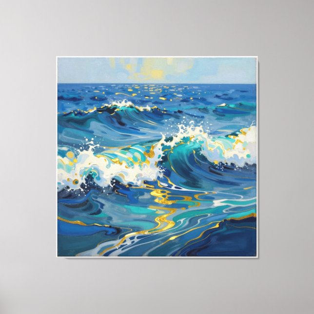 Modern Abstrakt Ocean -Turkos Kustduk-Konst IV Canvastryck (Framsida)