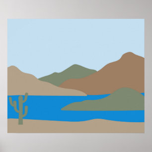 Modern Abstrakt Ökenhavsstrandning, mittpunkt Poster
