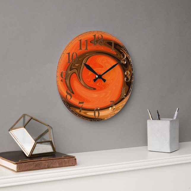 Modern Abstrakt-Orange Brun väggklocka (Kontor)