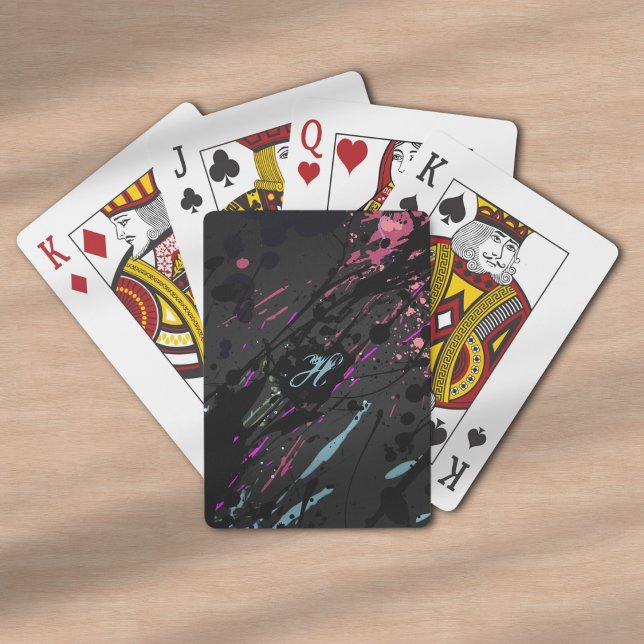 Modern Abstrakt Paint Splatter Monogram Namn Casinokort (Skapare uppladdad)