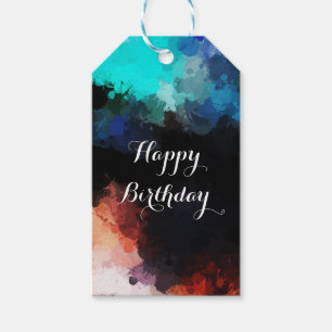 Modern Abstrakt Paint Splatters Birthday Presentetikett