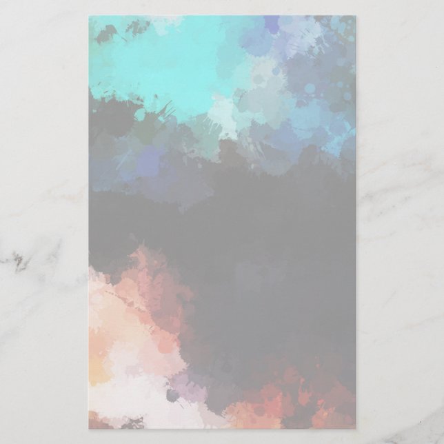 Modern Abstrakt Paint Splattors Black Orange Blue Brevpapper (Framsida)