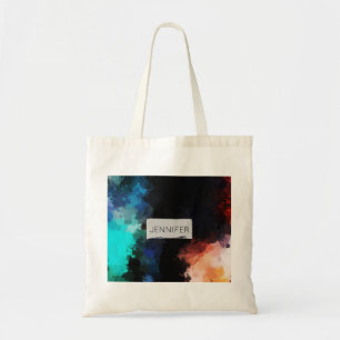 Modern Abstrakt Paint Splattors Black Orange Blue Tygkasse