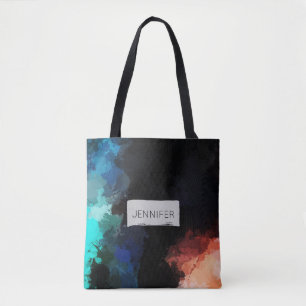 Modern Abstrakt Paint Splattors Black Orange Blue Tygkasse