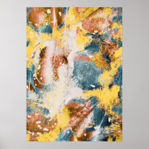 Modern Abstrakt Painting Art Mustard Teal Guld Poster