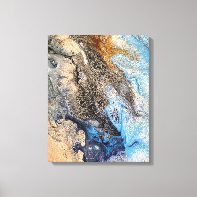 Modern Abstrakt Painting Blue Guld White Faux Canvastryck (Framsida)