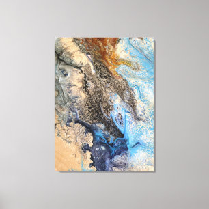 Modern Abstrakt Painting Blue Guld White Faux Canvastryck