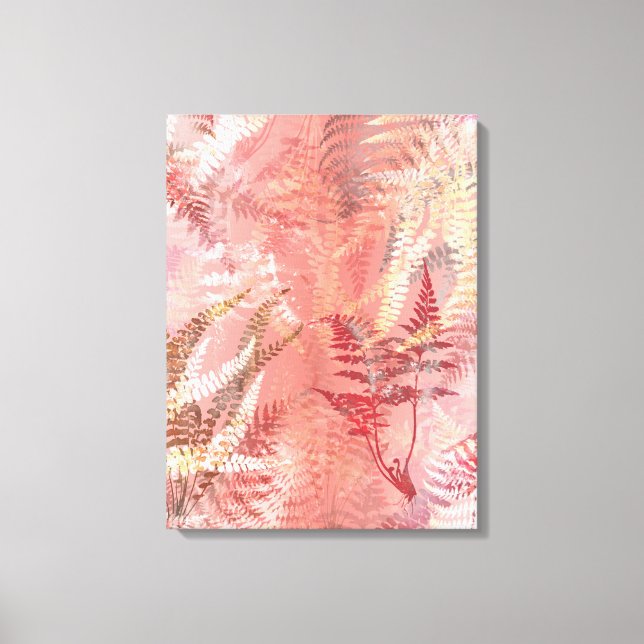 Modern Abstrakt Painting Coral Rosa Fern Löv Canvastryck (Framsida)